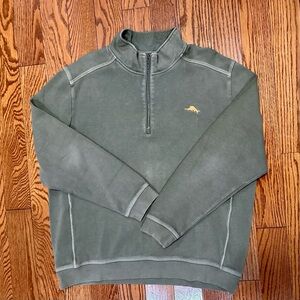 Tommy Bahama Olive Green Half-Zip Pullover with Orange Fish Logo